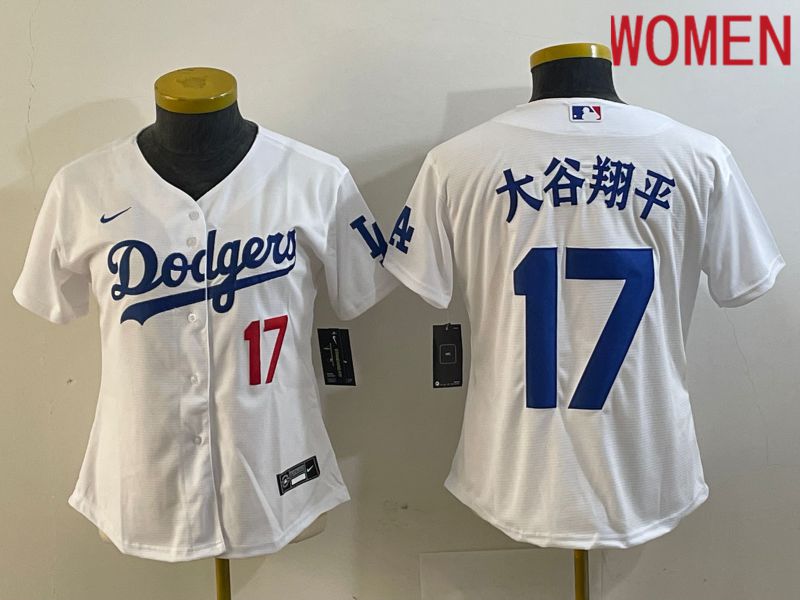 Women Los Angeles Dodgers #17 Ohtani White Nike Game MLB Jersey style 4